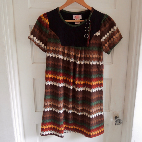 Aoyama Itchome Brown & Orange Multicolor Cozy Winter Mini Dress S - Picture 1 of 7